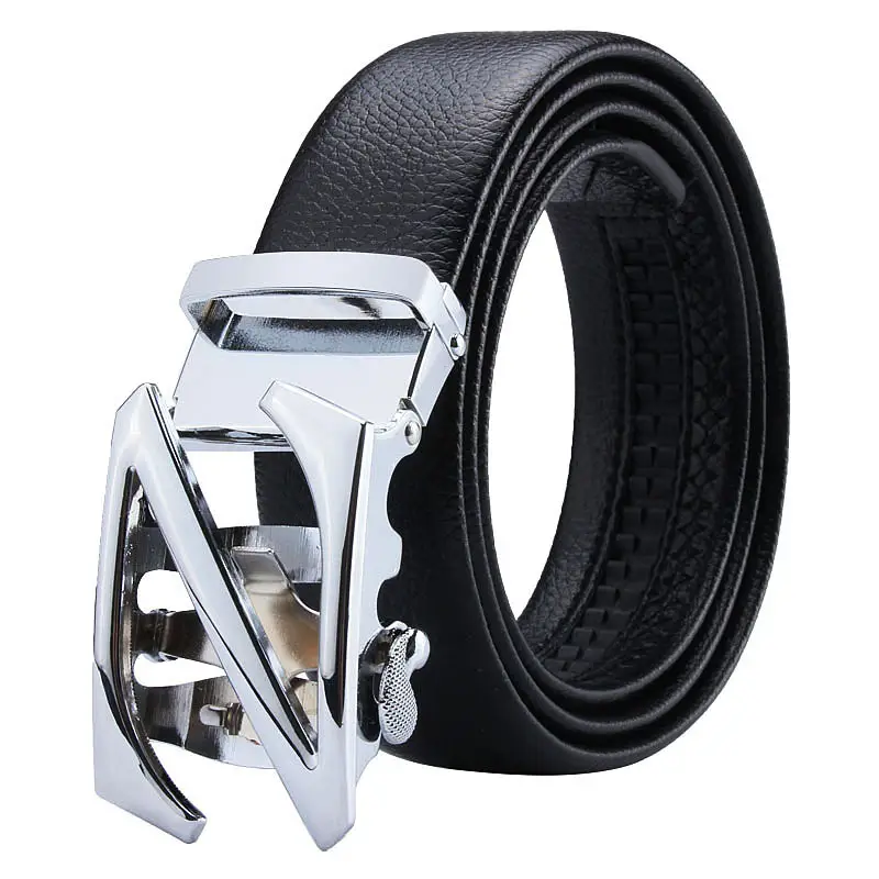 Men's Black Leather Belt with Gold Buckle - Image 6