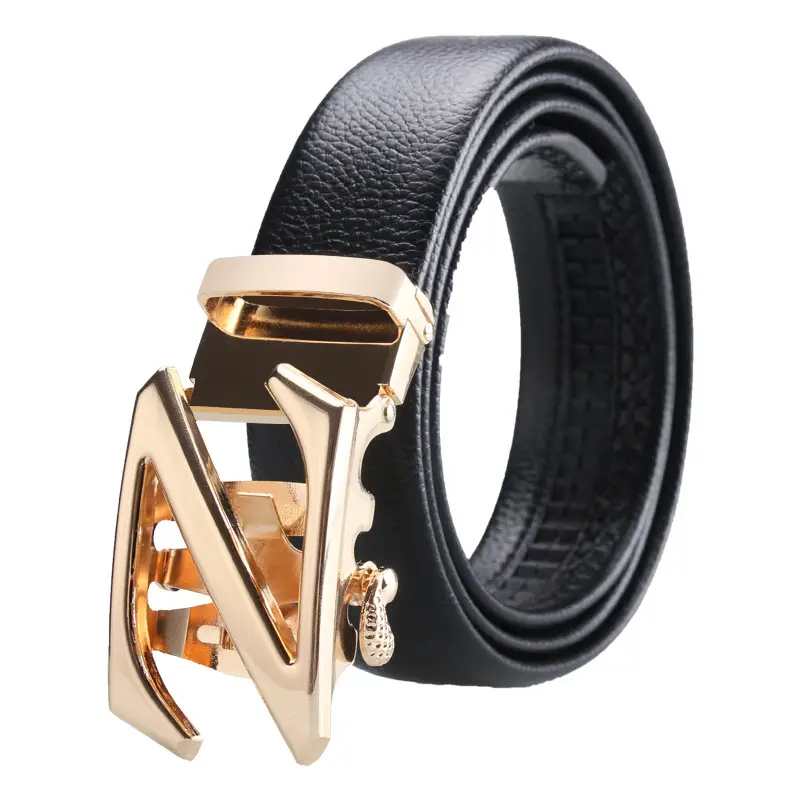 Men's Black Leather Belt with Gold Buckle - Image 7