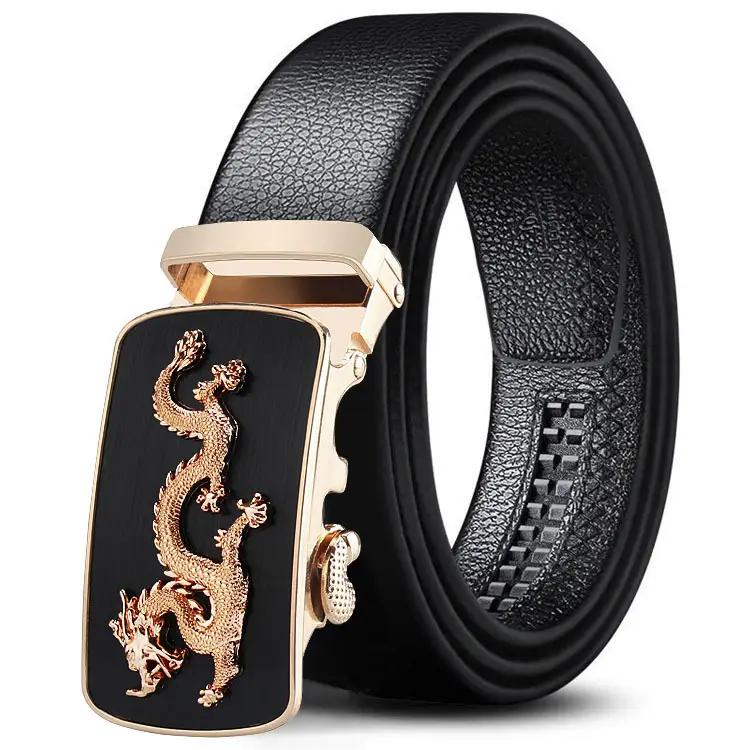 Men's Black Leather Belt with Gold Buckle - Image 8