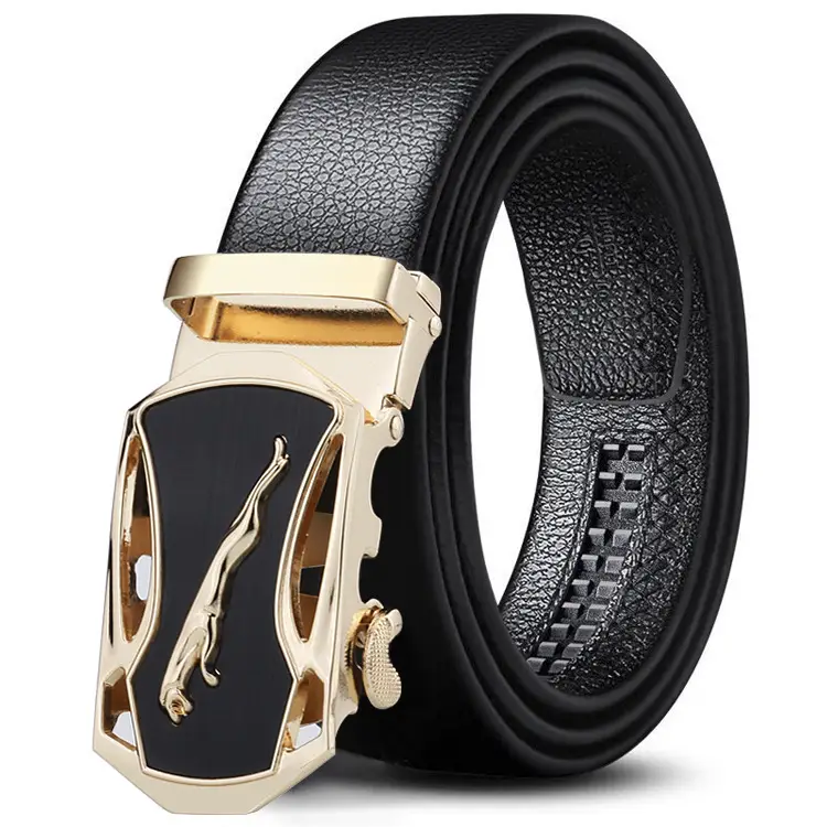 Men's Black Leather Belt with Gold Buckle - Image 9