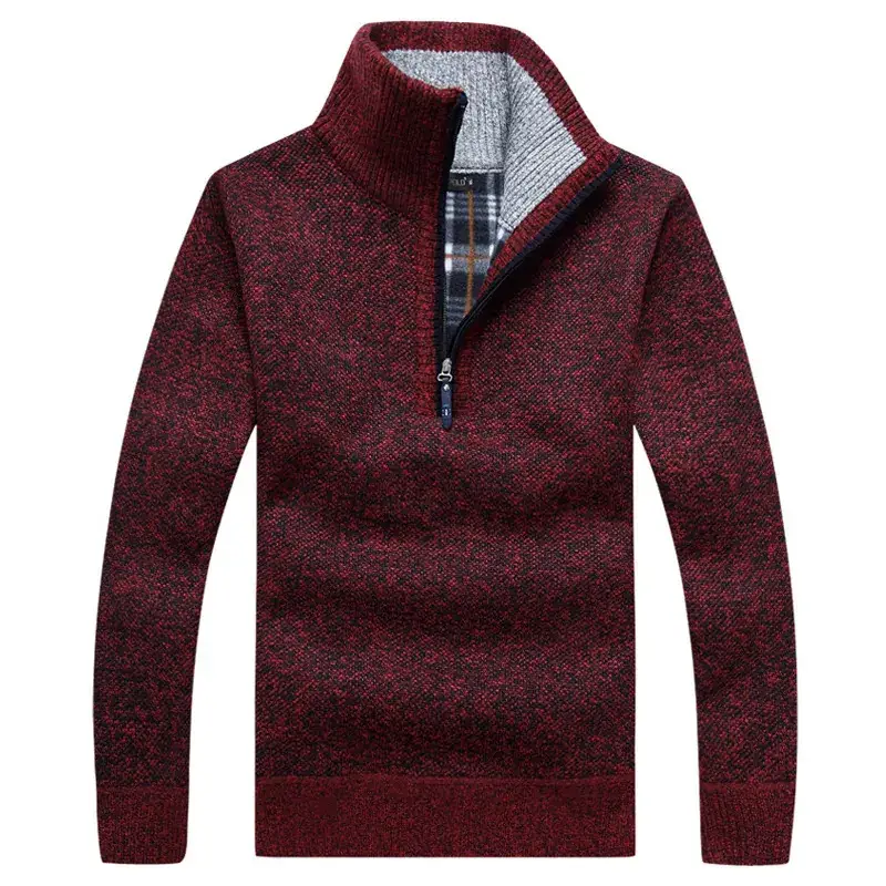 Men's Fleece Lined Maroon Sweater with Half-High Collar - Image 6