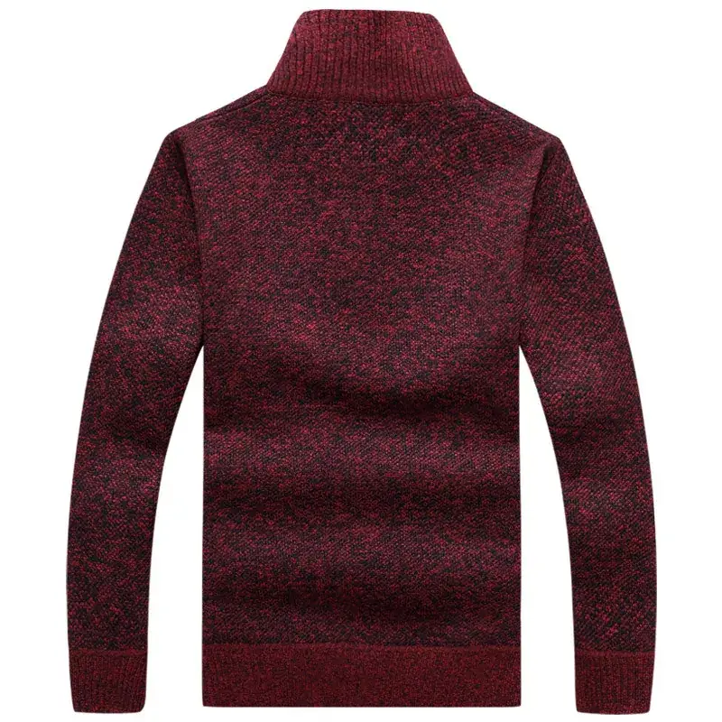 Men's Fleece Lined Maroon Sweater with Half-High Collar - Image 8