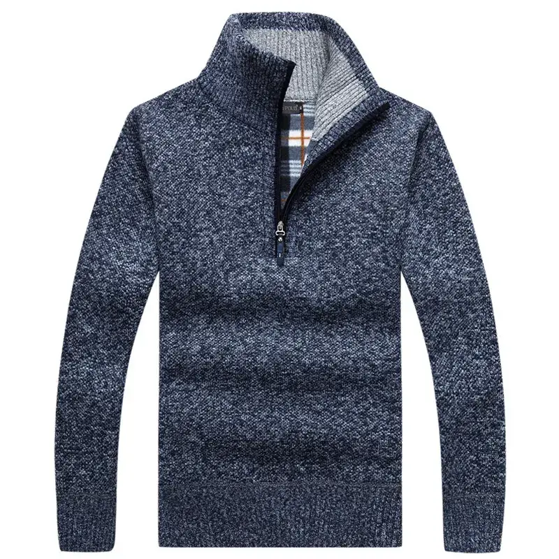 Men's Fleece Lined Maroon Sweater with Half-High Collar - Image 3