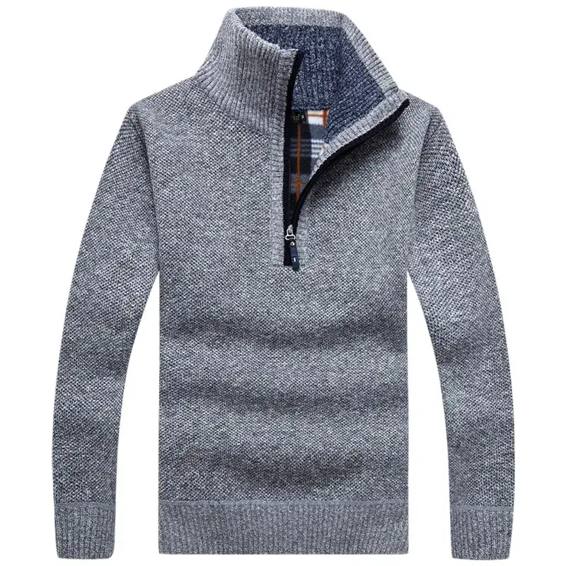 Men's Fleece Lined Maroon Sweater with Half-High Collar - Image 4
