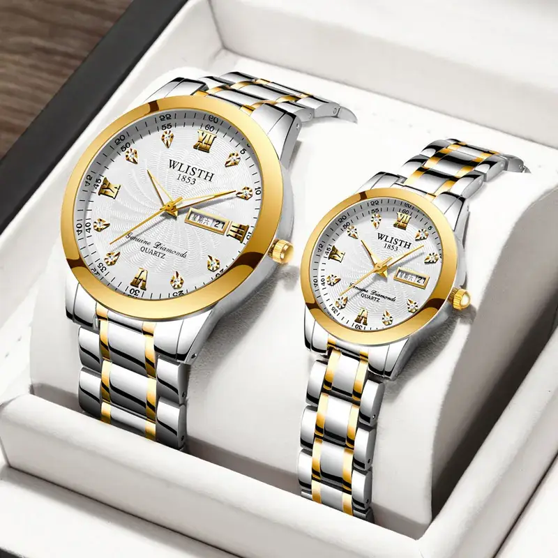 Men's Gold Silver Diamond Calendar Watch - Image 5