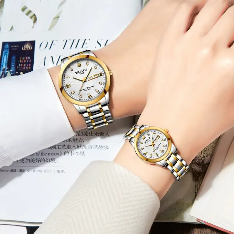 Men's Gold Silver Diamond Calendar Watch - Image 7