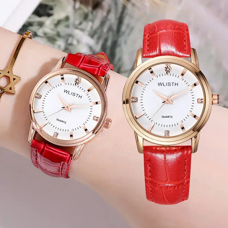 Women's Rose Gold Quartz Watch with Brown Leather Strap - Image 10