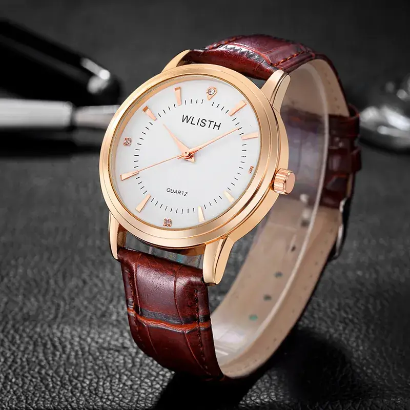 Women's Rose Gold Quartz Watch with Brown Leather Strap - Image 4