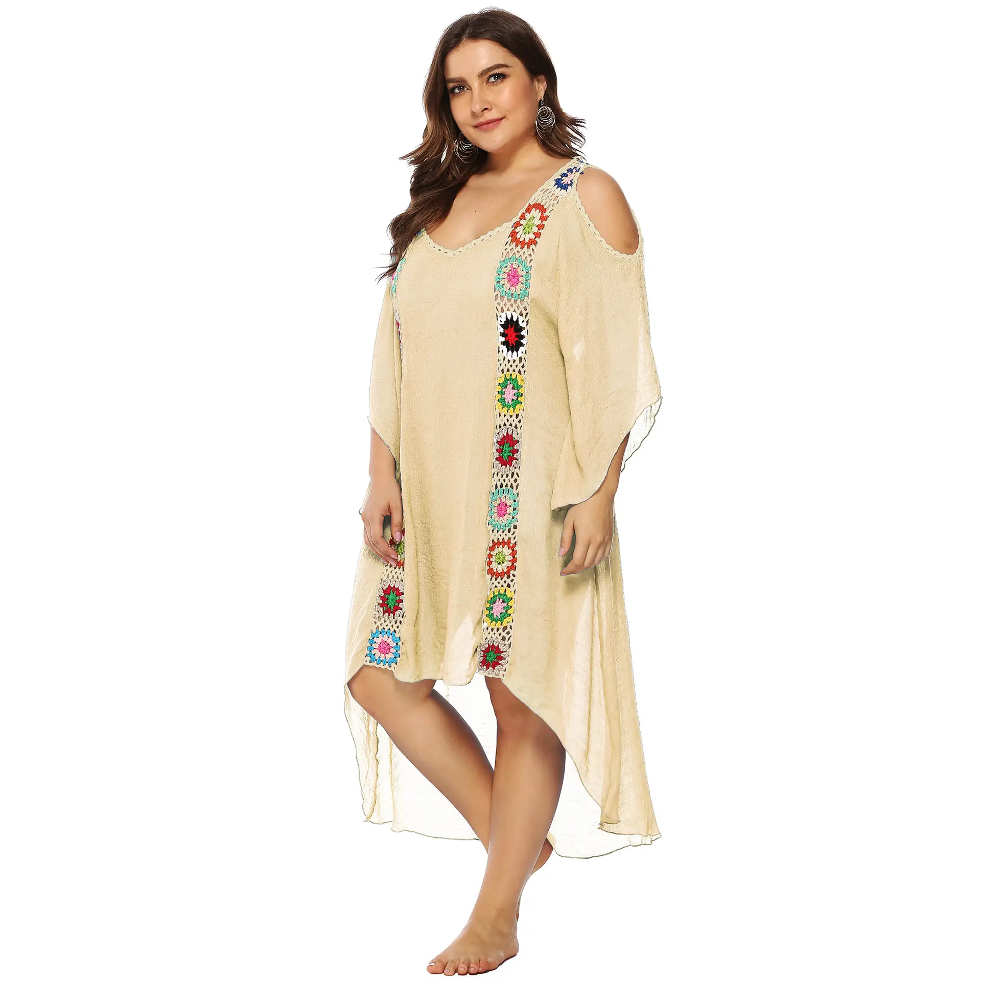 Women's Off-Shoulder Beach Kurta Set with Embroidered Details