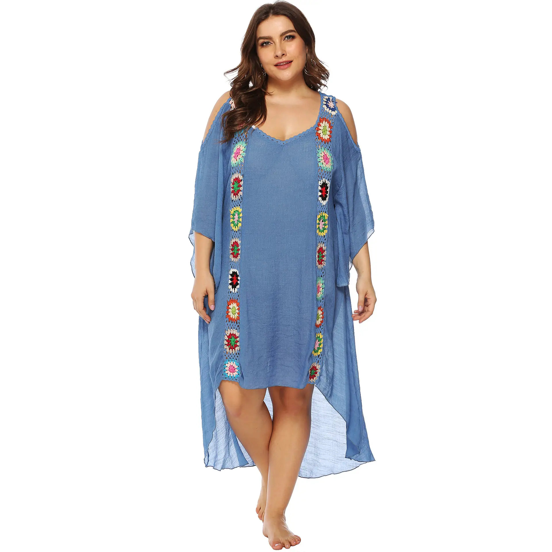 Women's Off-Shoulder Beach Kurta Set with Embroidered Details