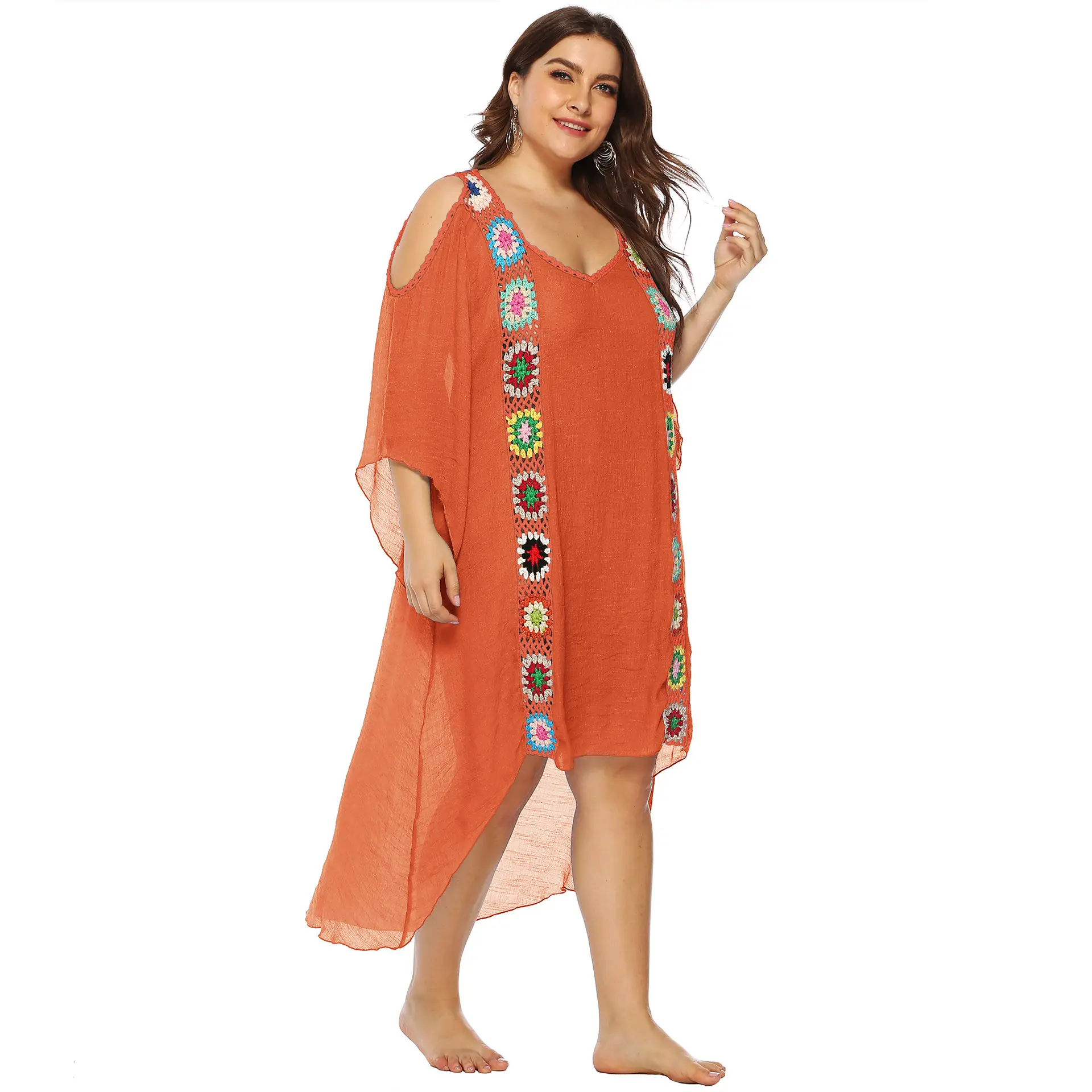Women's Off-Shoulder Beach Kurta Set with Embroidered Details