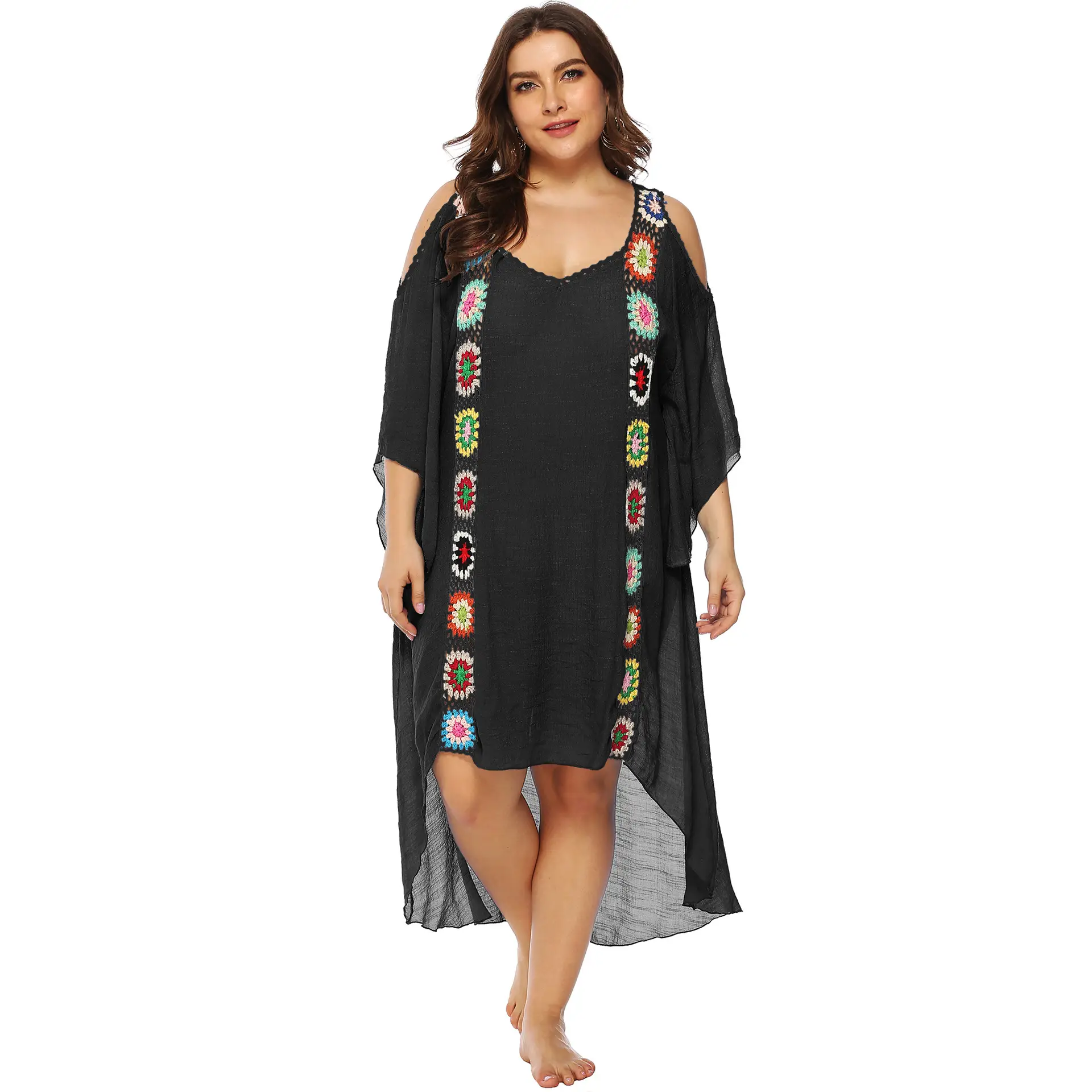 Women's Off-Shoulder Beach Kurta Set with Embroidered Details