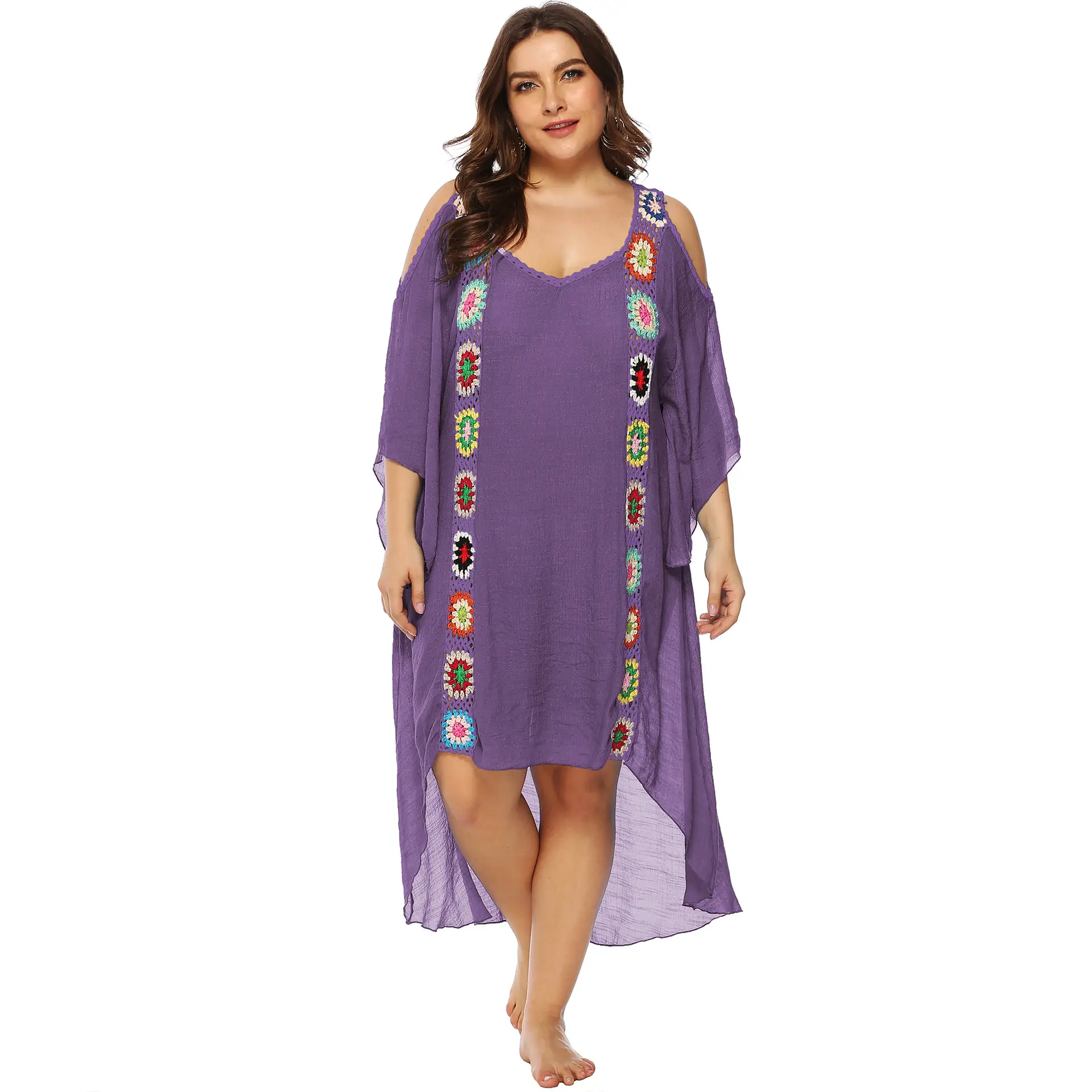 Women's Off-Shoulder Beach Kurta Set with Embroidered Details