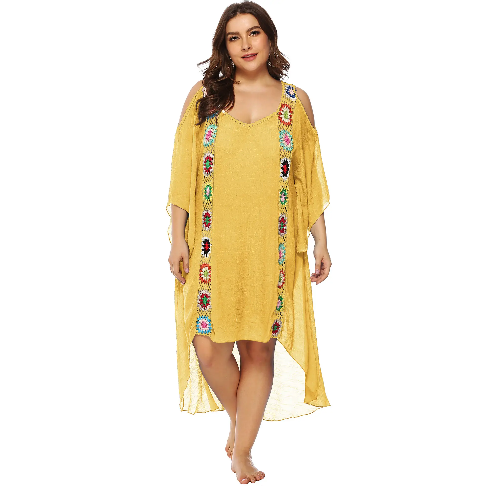 Women's Off-Shoulder Beach Kurta Set with Embroidered Details