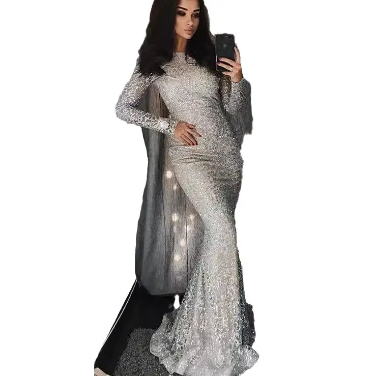 Silver Sequin Long Sleeve Bodycon Dress for Women - Image 5