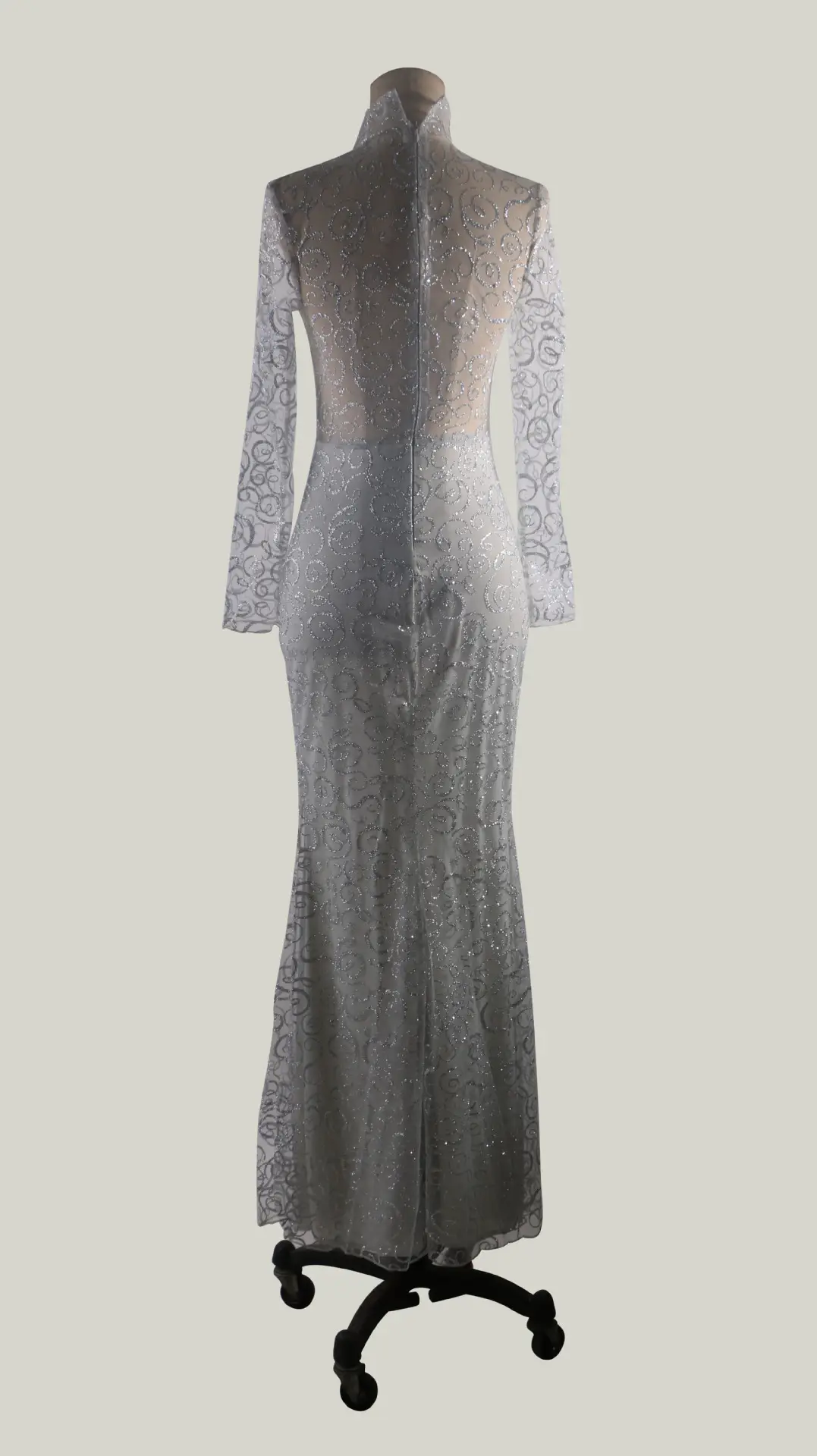 Silver Sequin Long Sleeve Bodycon Dress for Women — feature 5