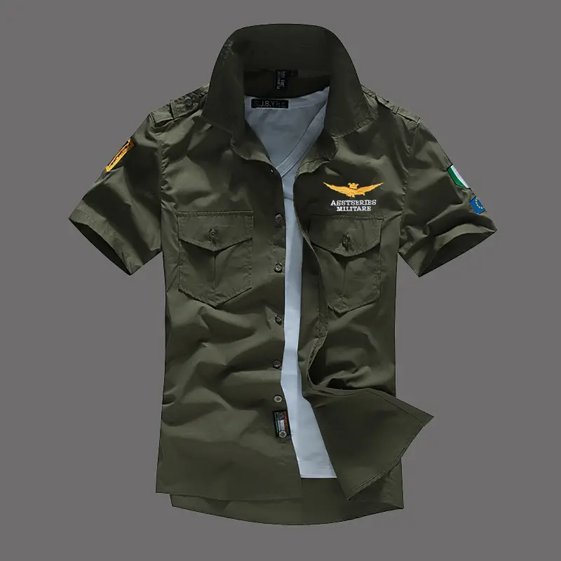 Air Force One Pure Cotton Army Green Shirt Men - Image 8
