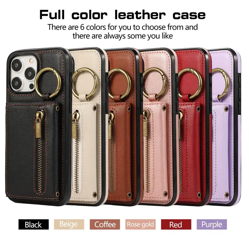 Apple iPhone 17 Pro Case Brown Leather Crossbody Zipper - Image 8