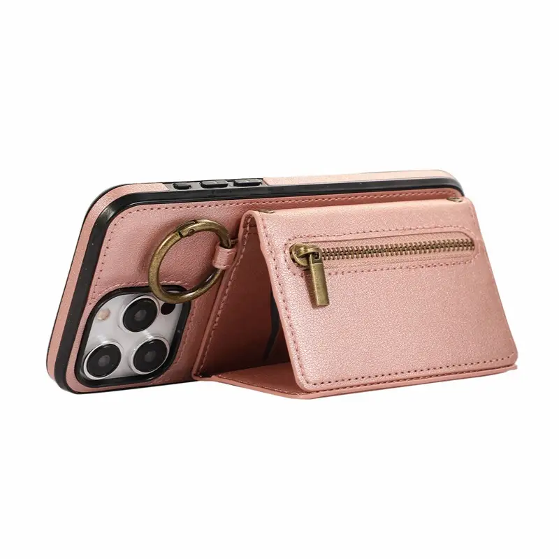 Apple iPhone 17 Pro Case Brown Leather Crossbody Zipper - Image 11