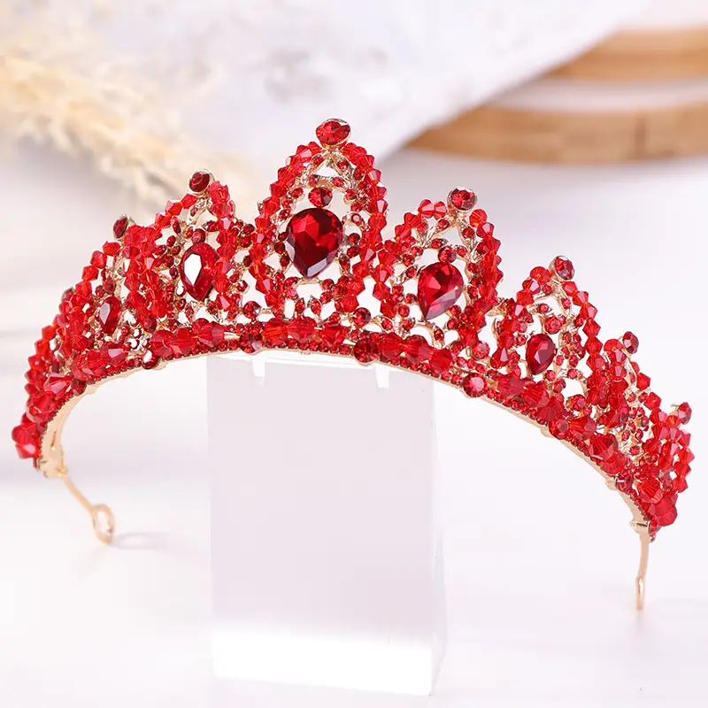 Red Crystal Crown Bridal Hair Accessory for Women - Image 2