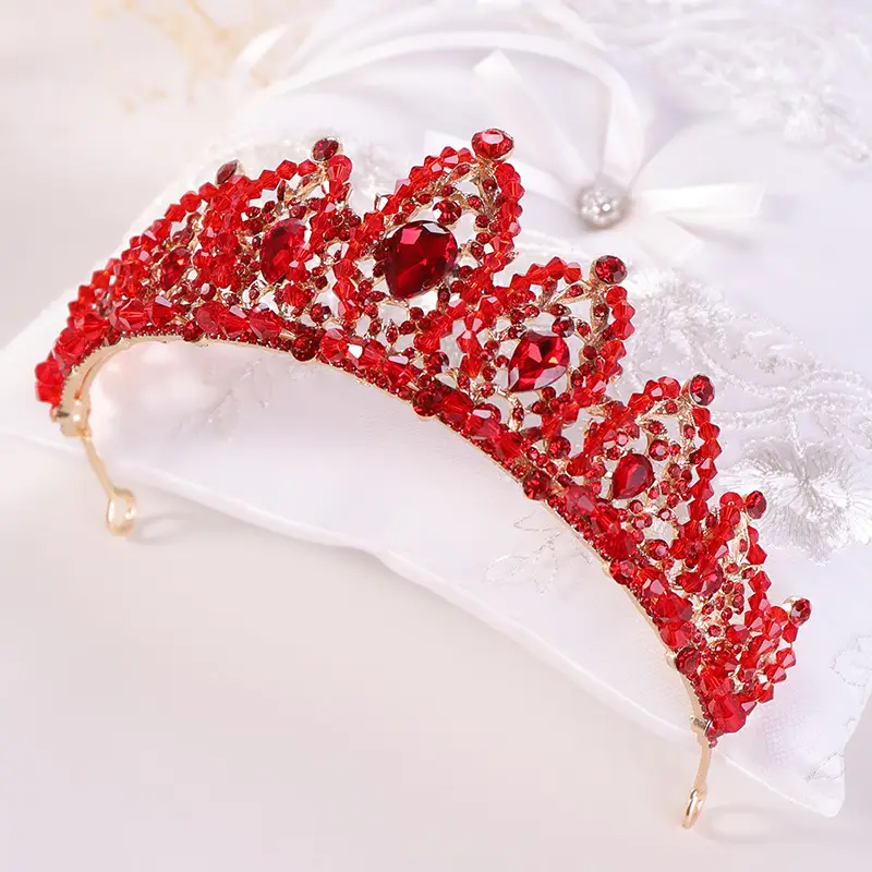 Red Crystal Crown Bridal Hair Accessory for Women - Image 3
