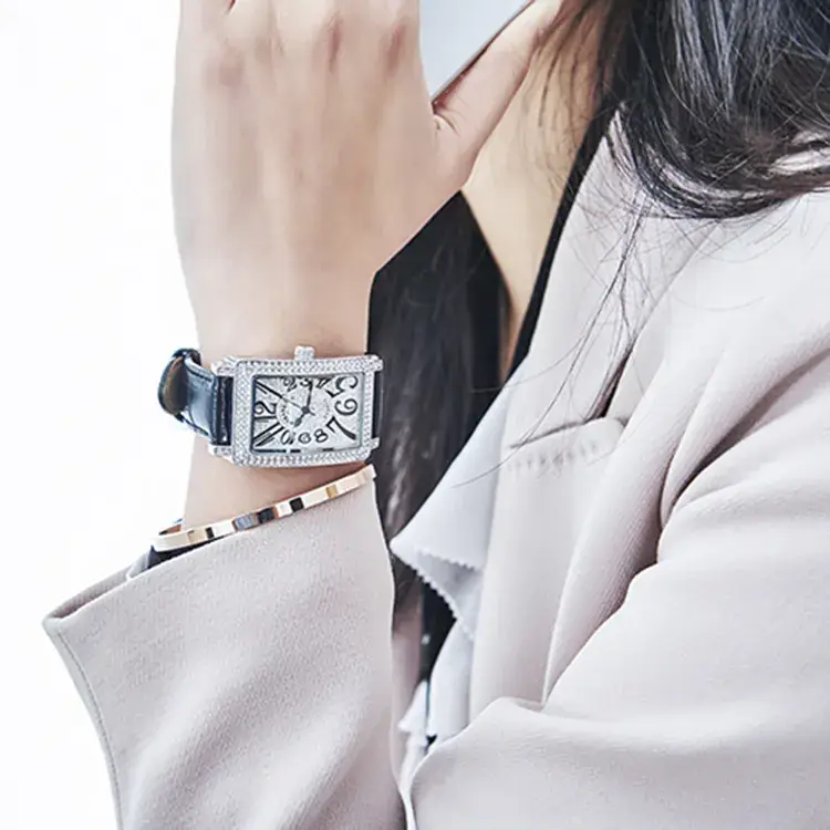 Korean Square Diamond Women's Watch Black Leather - Image 12