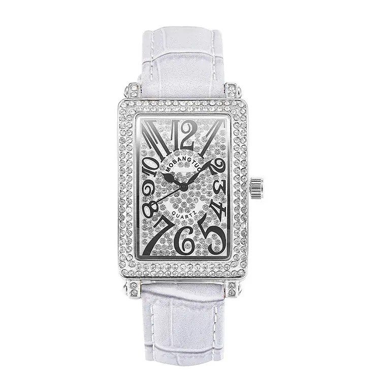 Korean Square Diamond Women's Watch Black Leather - Image 2