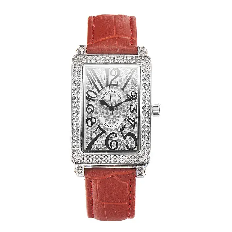 Korean Square Diamond Women's Watch Black Leather - Image 3