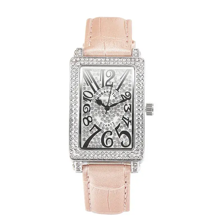 Korean Square Diamond Women's Watch Black Leather - Image 4