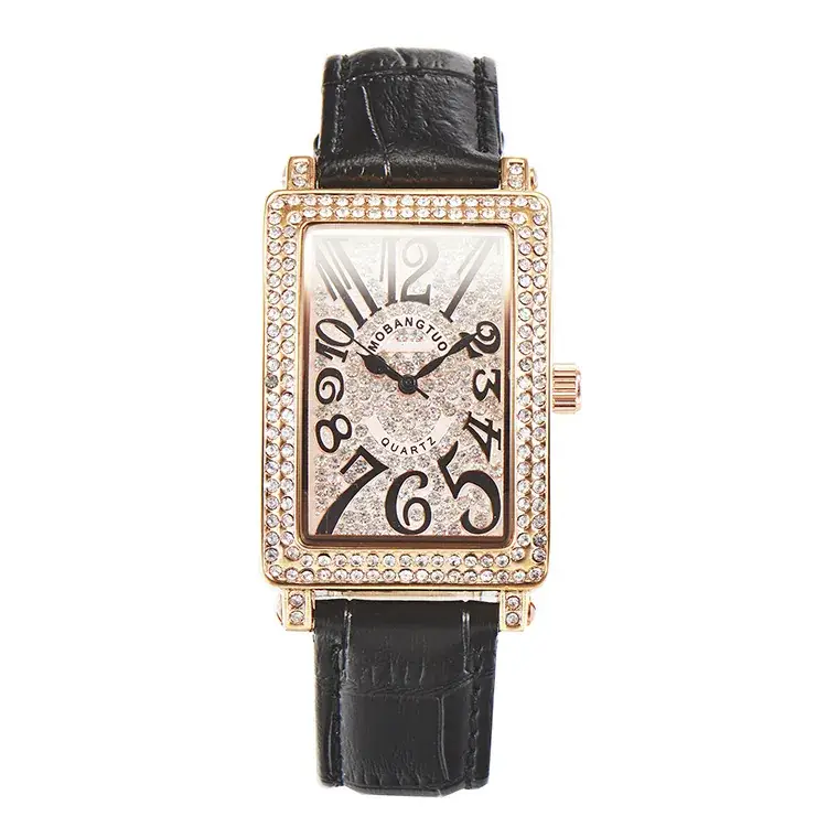 Korean Square Diamond Women's Watch Black Leather - Image 5