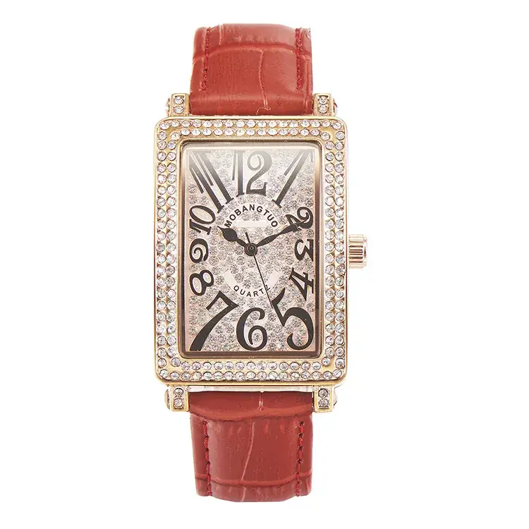 Korean Square Diamond Women's Watch Black Leather - Image 7