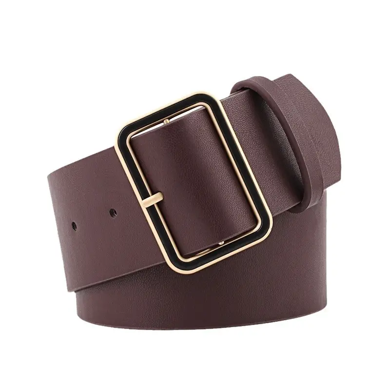 Black Leather Belt with Gold Square Buckle for Women - Image 7