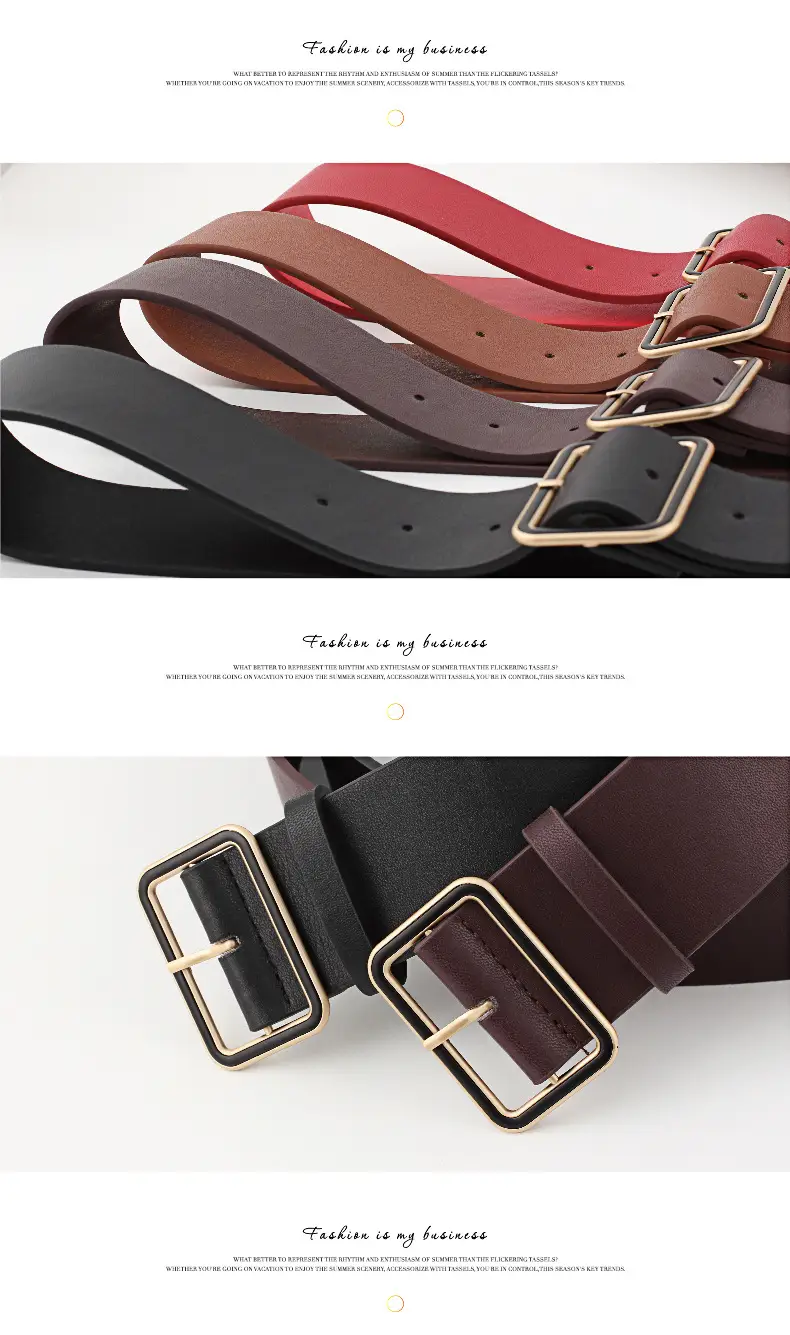 Black Leather Belt with Gold Square Buckle for Women — feature 10