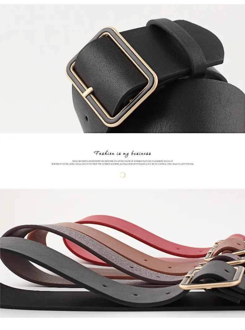 Black Leather Belt with Gold Square Buckle for Women — feature 11