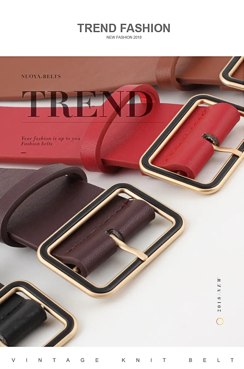 Black Leather Belt with Gold Square Buckle for Women — feature 2
