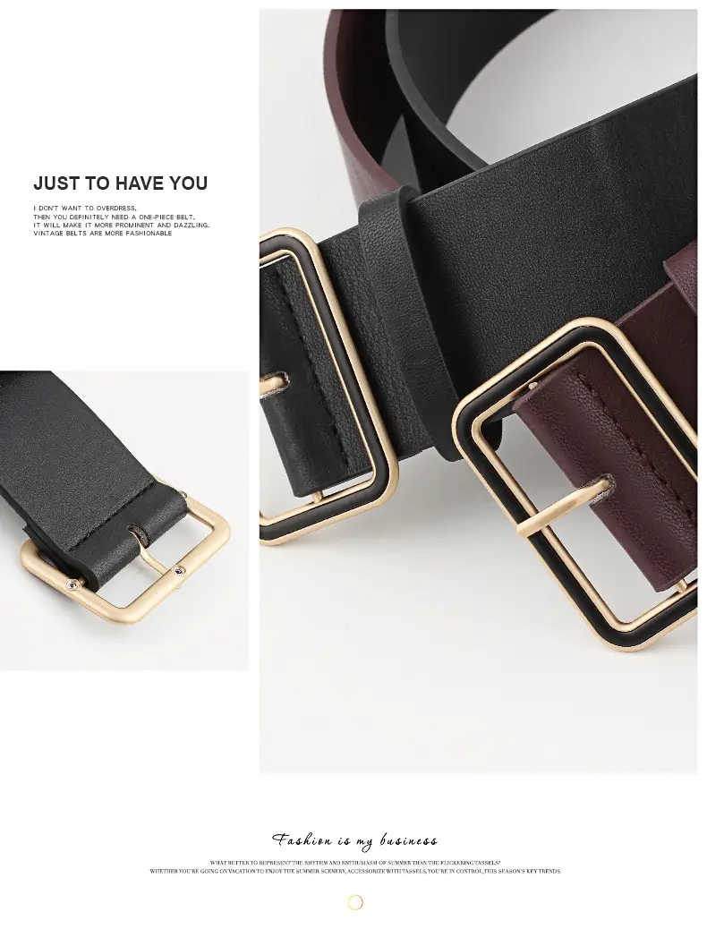 Black Leather Belt with Gold Square Buckle for Women — feature 3