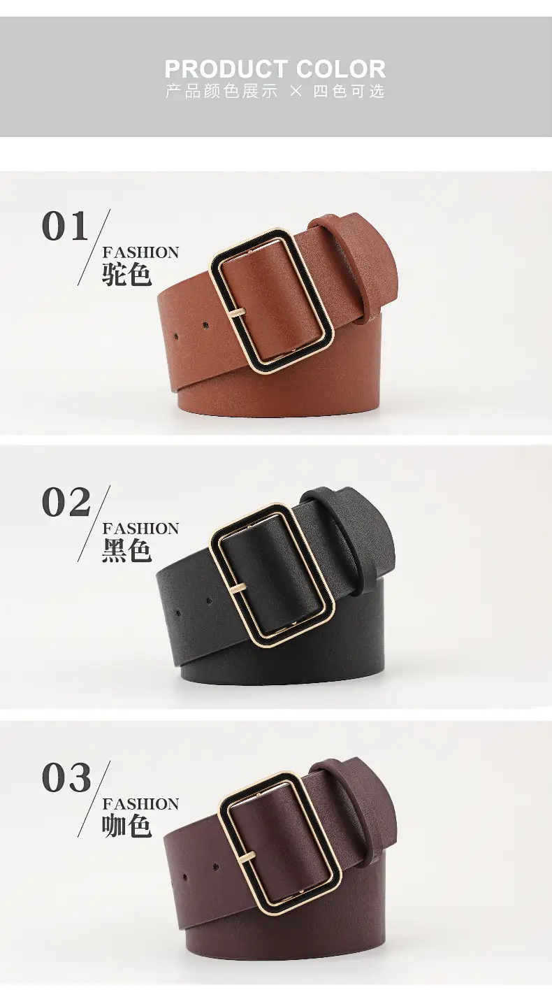 Black Leather Belt with Gold Square Buckle for Women — feature 5