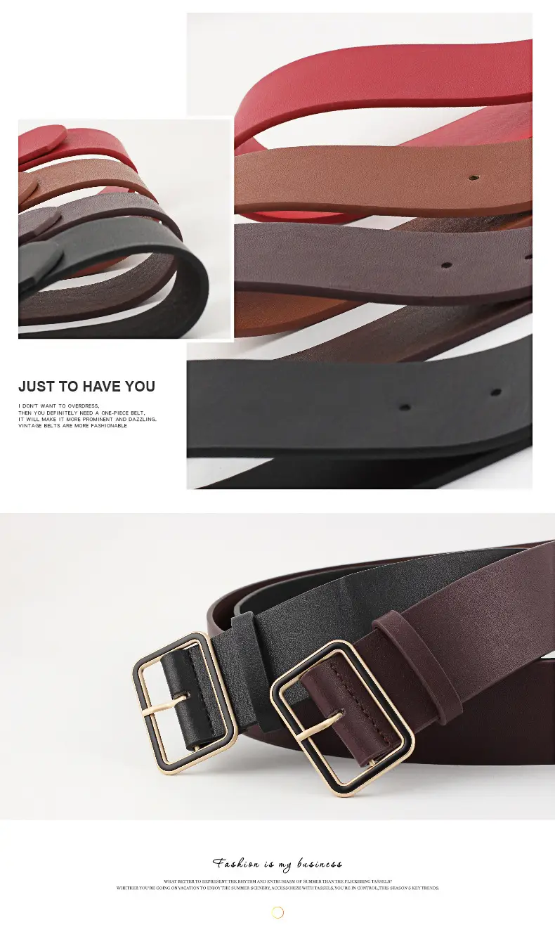 Black Leather Belt with Gold Square Buckle for Women — feature 7