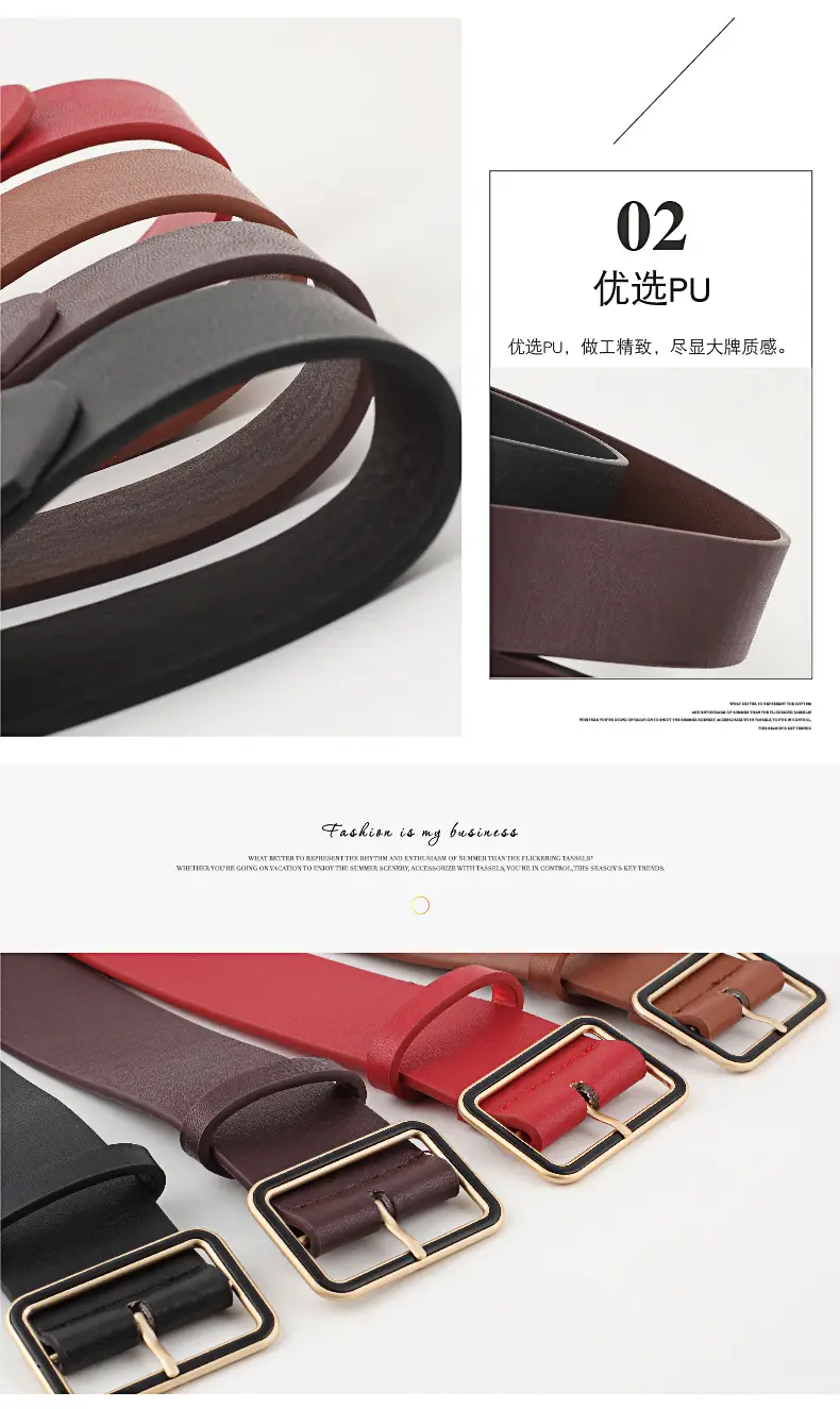 Black Leather Belt with Gold Square Buckle for Women — feature 9