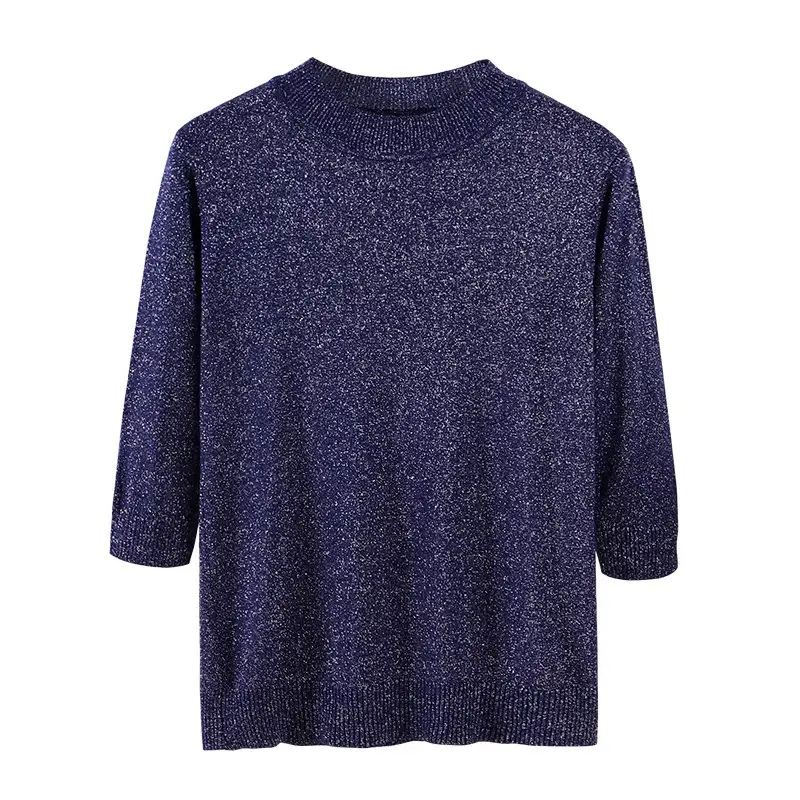 Women's 2019 Knitted Blue Round Neck Sweater