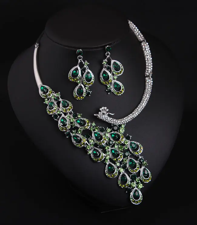 Exaggerated Crystal Peacock Necklace Earrings Bridal Set - Image 4