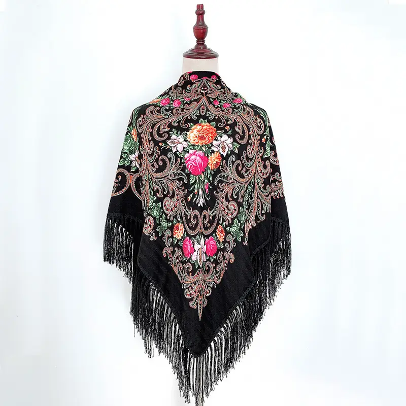 Russian Muslim Warm Shawl with Tassels and Fringes - Image 3