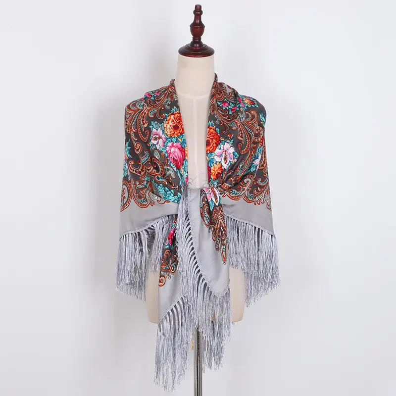 Russian Muslim Warm Shawl with Tassels and Fringes - Image 4