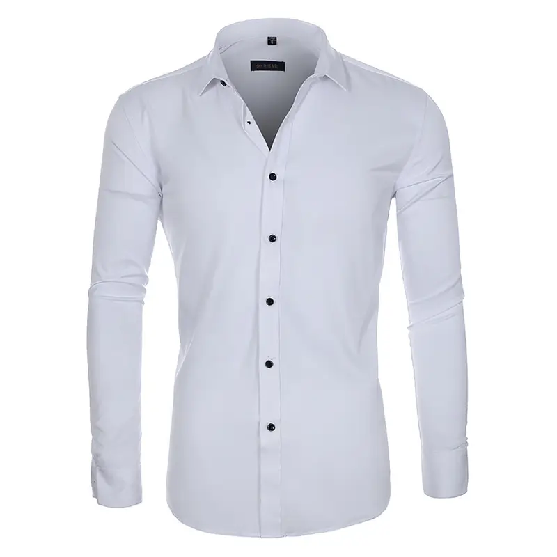 White Slim Fit Long Sleeve Business Shirt for Men - Image 15