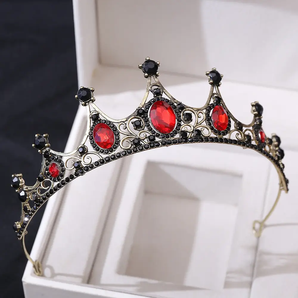Vintage Gold Rhinestone Crown Headband for Girls