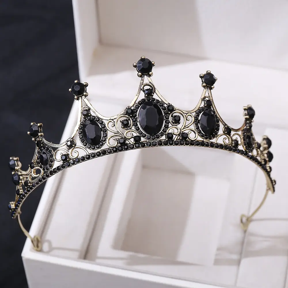 Vintage Gold Rhinestone Crown Headband for Girls
