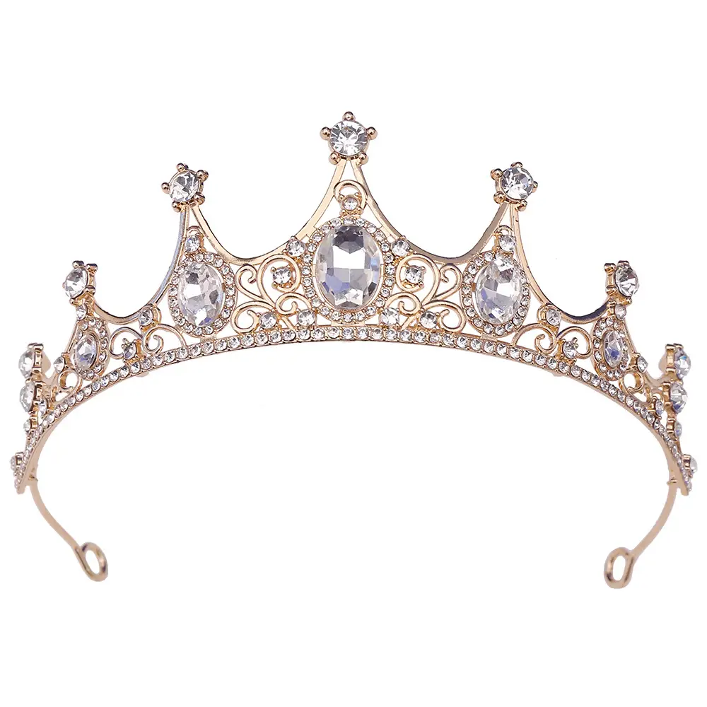 Vintage Gold Rhinestone Crown Headband for Girls