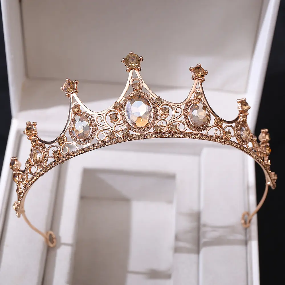 Vintage Gold Rhinestone Crown Headband for Girls