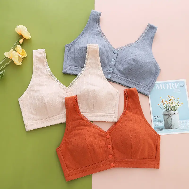 Zhangyan factory mesh vest-style back buckle large cup wide shoulder strap sports sleep middle-aged and elderly underwear bra underwear — feature 5