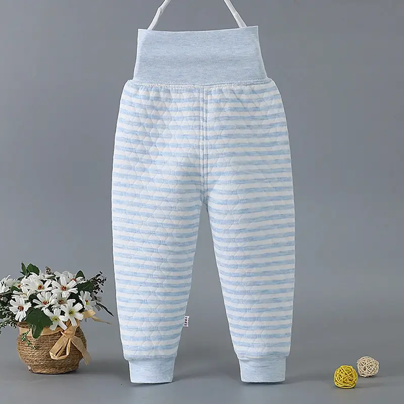 Baby Fleece Warm Pants Pink Striped High Waist Long - Image 10
